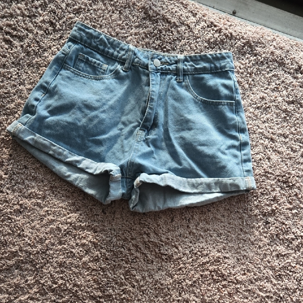 SHEIN Blue Jean Shorts Light Wash Cuffed Hem